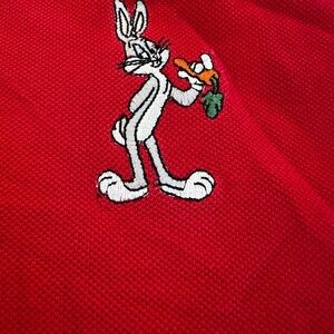 VTG 90s Mens Sz: M Warner Bros Studio Bugs Bunny Polo Shirt Red Looney Tunes.
